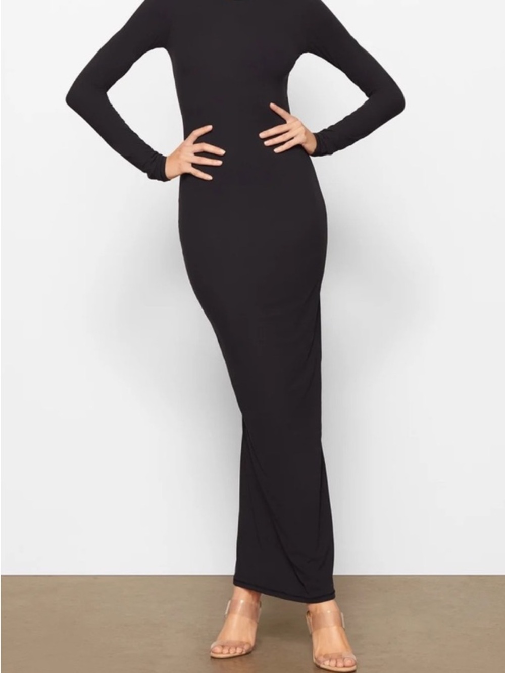 SKIMS Black Long-Sleeve Maxi Dress